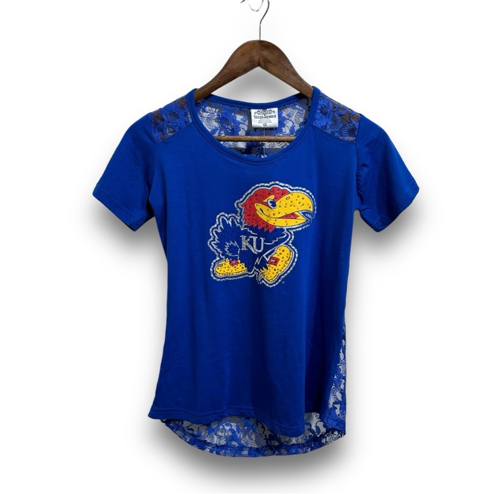 NWT Three Square Women's KU Kansas Jayhawks Lace T‎ Shirt Blue Size Medium 16x26